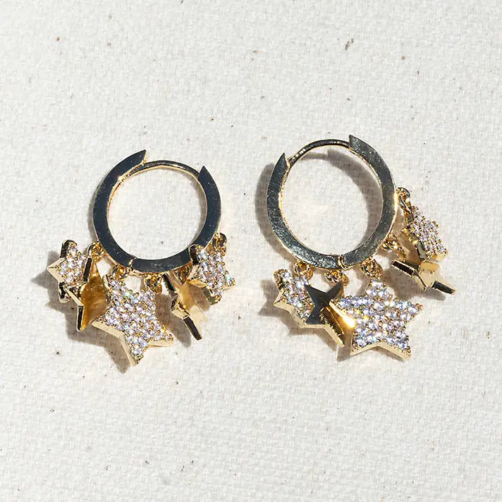 Cosmic Star Charm Huggies in Gold