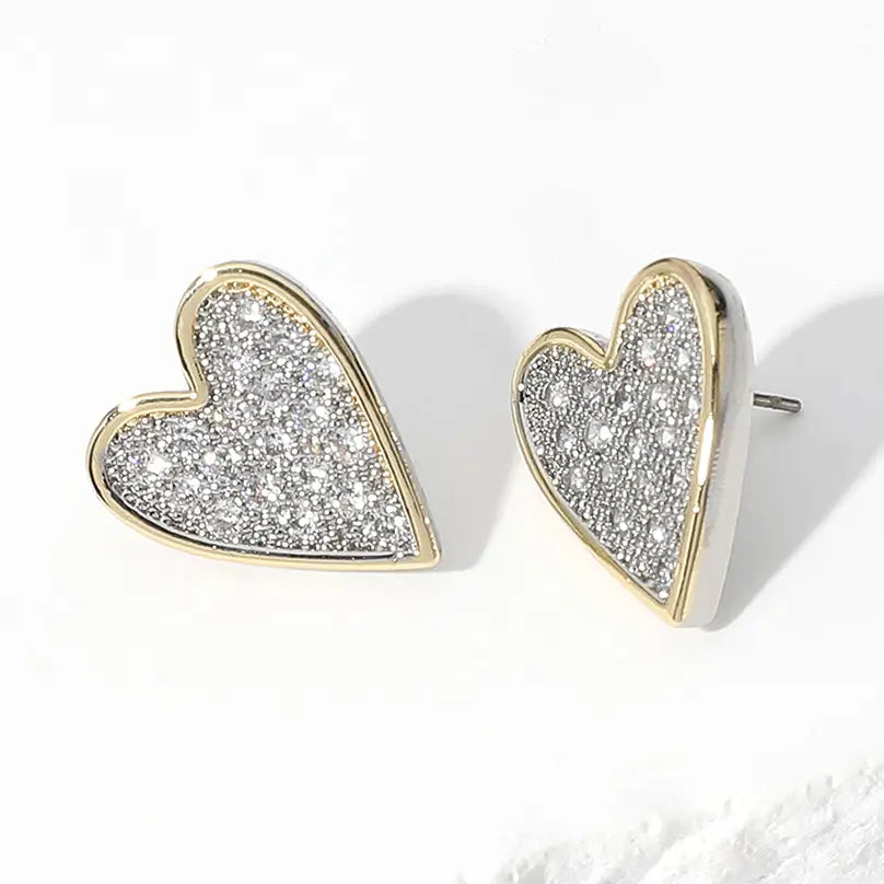 Heart Crystal Studs in Gold