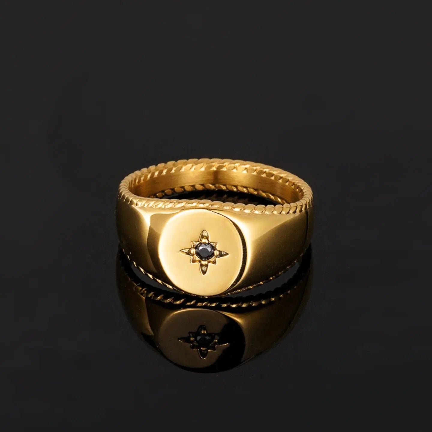 Black Star Signet Ring in Gold