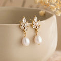 Pearl & Crystal Drop Studs in Gold