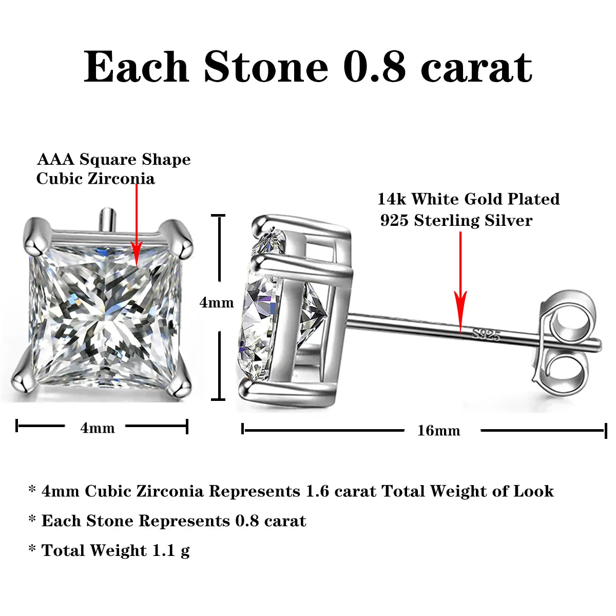 Triple Crystal Stud Earrings in Silver