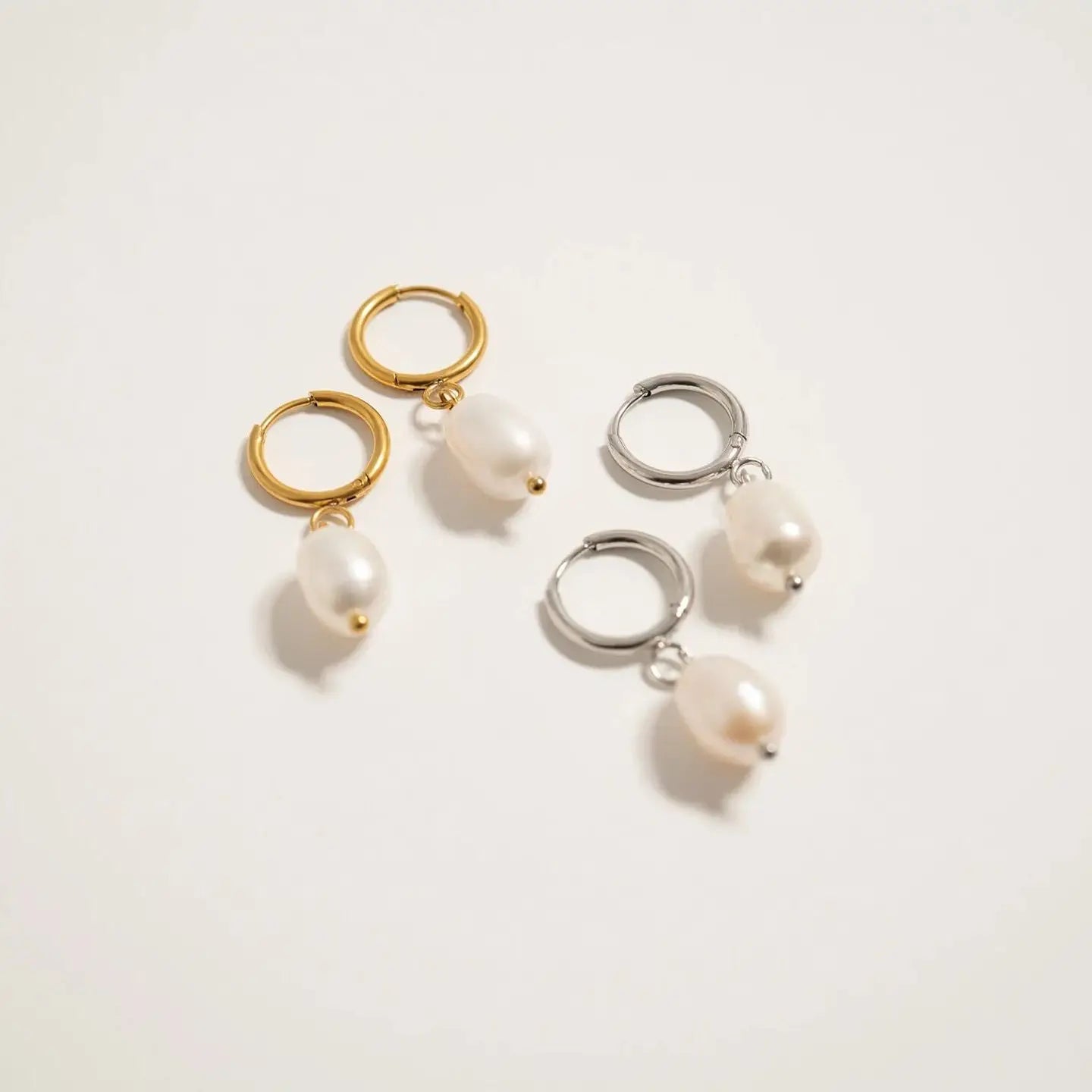 Pearl Charm Huggies in Gold