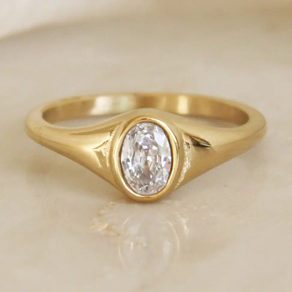 Oval CZ Signet Ring
